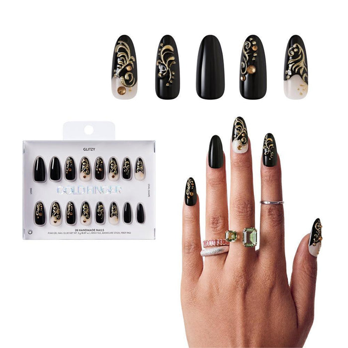 Gold Finger Glitzy 3D Handmade Press-On Nails