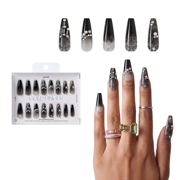 Gold Finger Glitzy 3D Handmade Press-On Nails