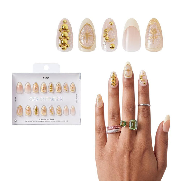 Gold Finger Glitzy 3D Handmade Press-On Nails