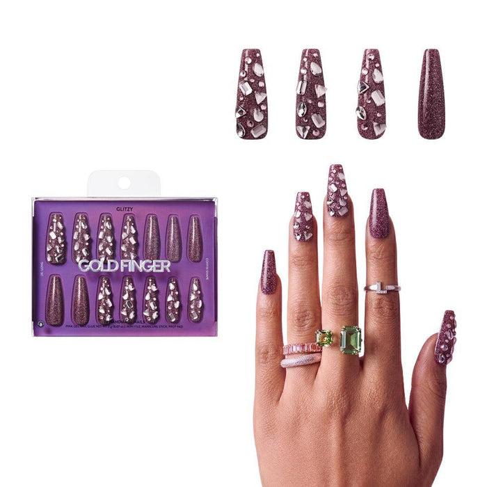 Gold Finger Glitzy 3D Handmade Press-On Nails