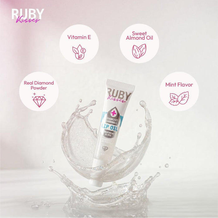 Ruby Kisses Lip Oil - Diamond Shimmer with Mint