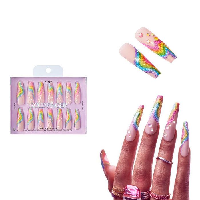 Gold Finger Glitzy 3D Handmade Press-On Nails