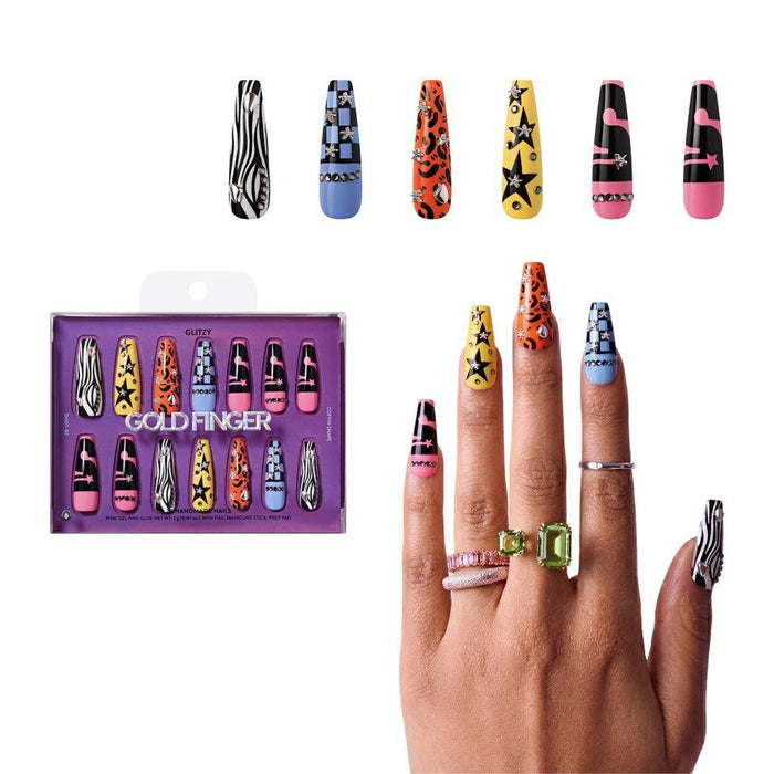 Gold Finger Glitzy 3D Handmade Press-On Nails