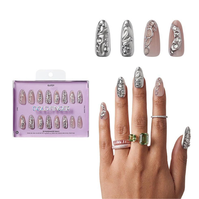 Gold Finger Glitzy 3D Handmade Press-On Nails