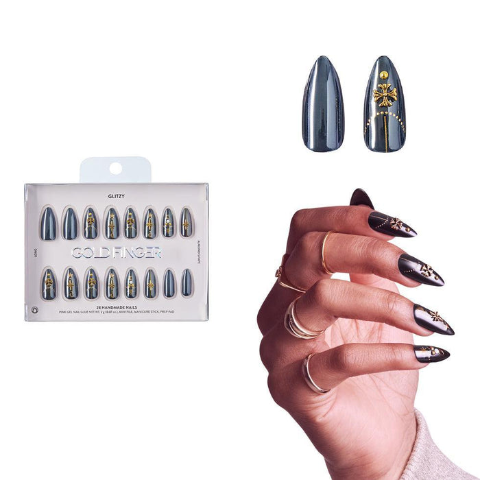 Gold Finger Glitzy 3D Handmade Press-On Nails