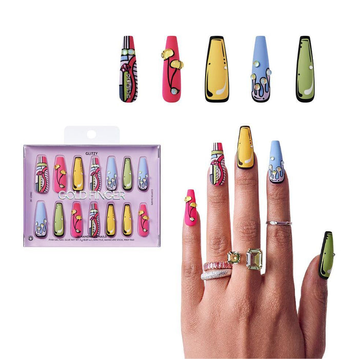 Gold Finger Glitzy 3D Handmade Press-On Nails