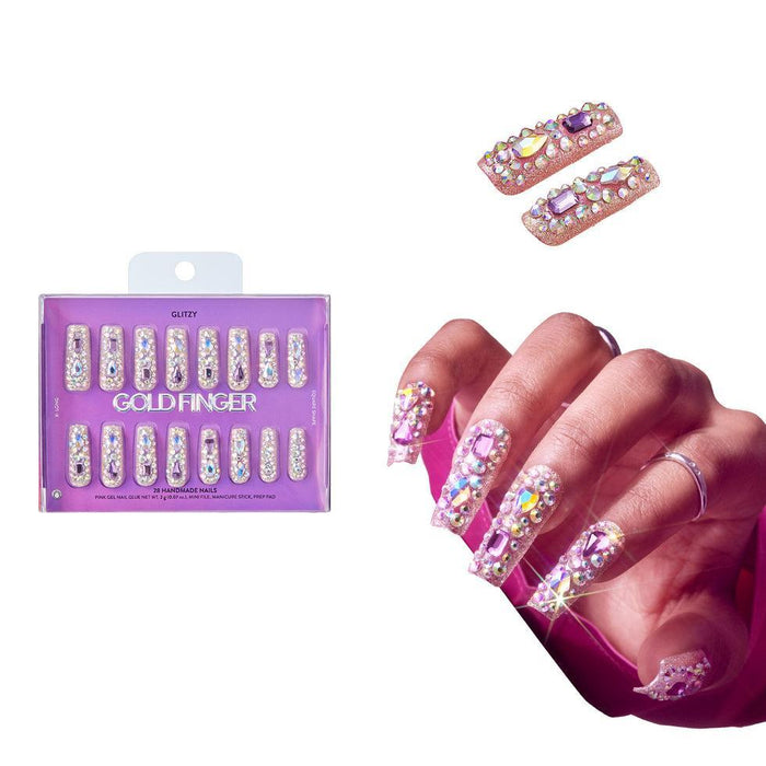 Gold Finger Glitzy 3D Handmade Press-On Nails