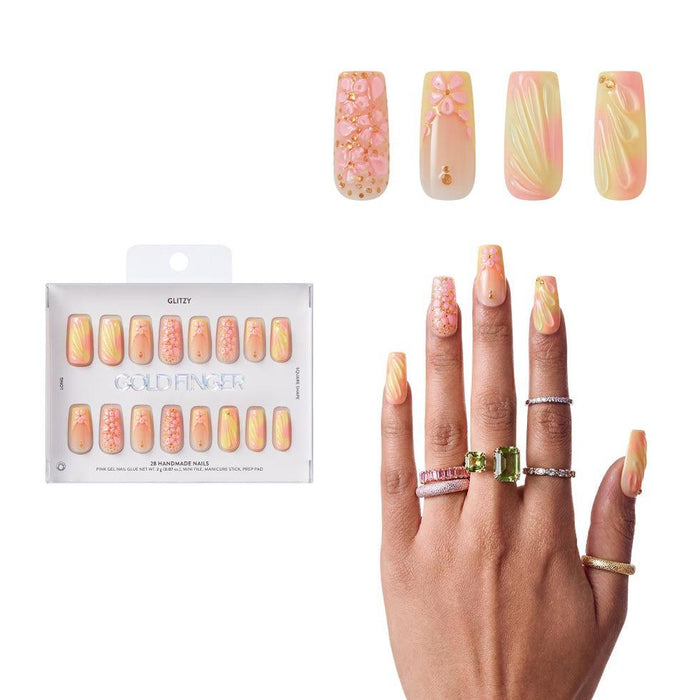 Gold Finger Glitzy 3D Handmade Press-On Nails