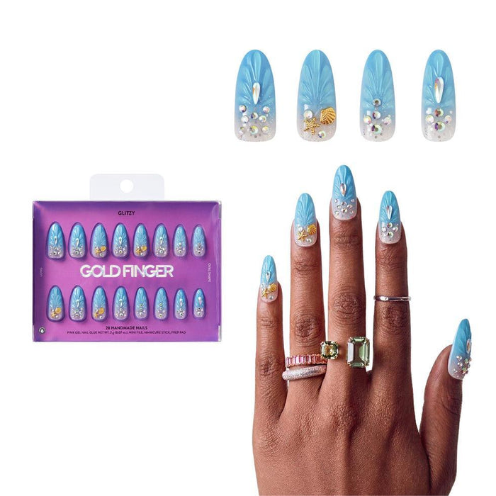 Gold Finger Glitzy 3D Handmade Press-On Nails