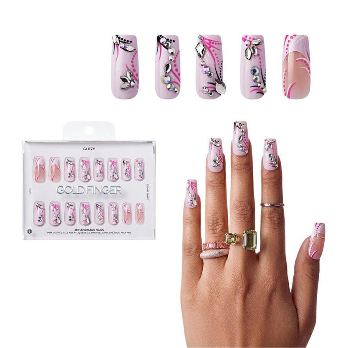 Gold Finger Glitzy 3D Handmade Press-On Nails