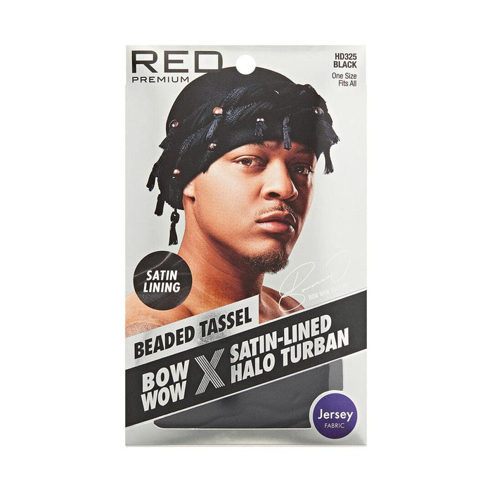 RED by KISS Satin Lined Halo Turban - Black with Beaded Tassel