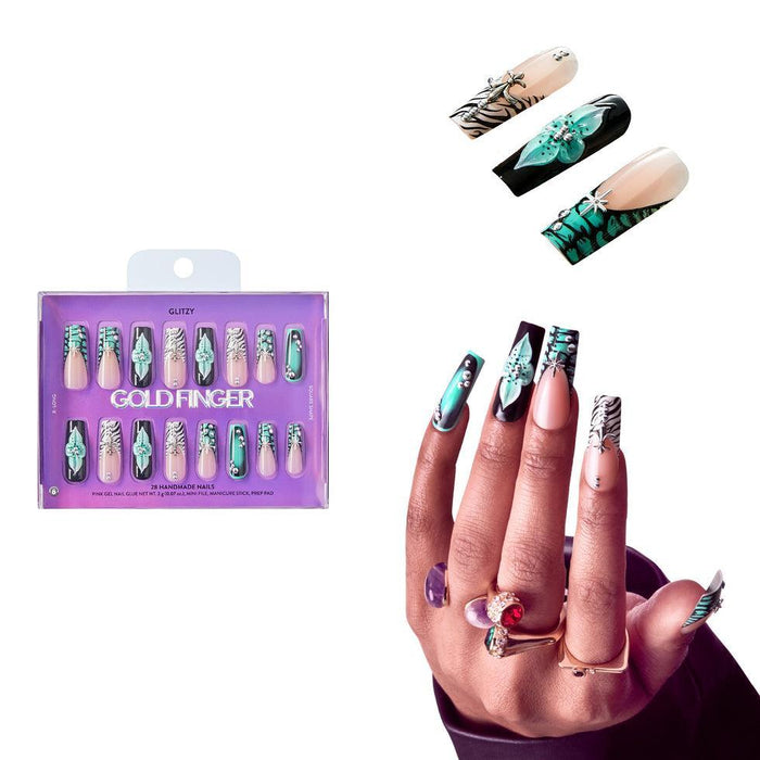 Gold Finger Glitzy 3D Handmade Press-On Nails