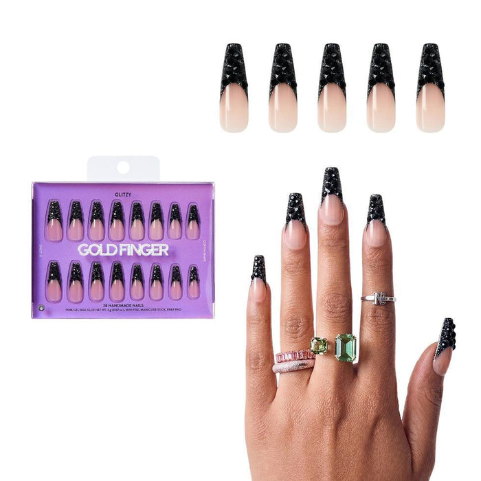 Gold Finger Glitzy 3D Handmade Press-On Nails