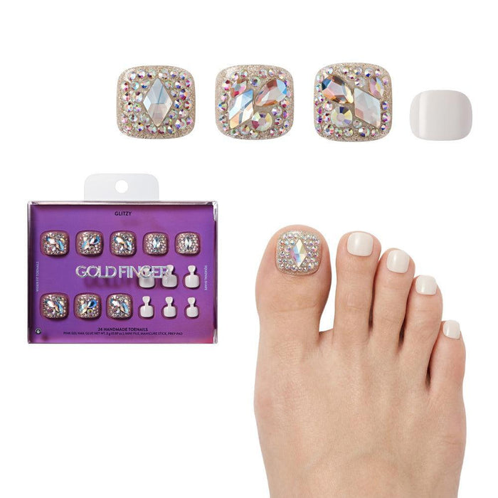 Gold Finger Glitzy 3D Handmade Press-On Toenails