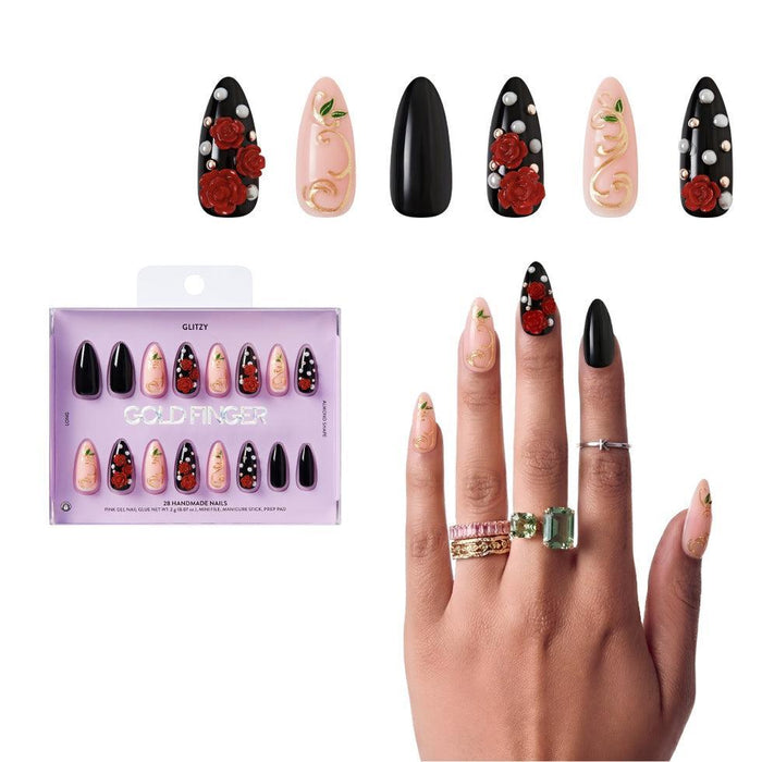 Gold Finger Glitzy 3D Handmade Press-On Nails