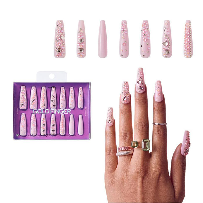 Gold Finger Glitzy 3D Handmade Press-On Nails