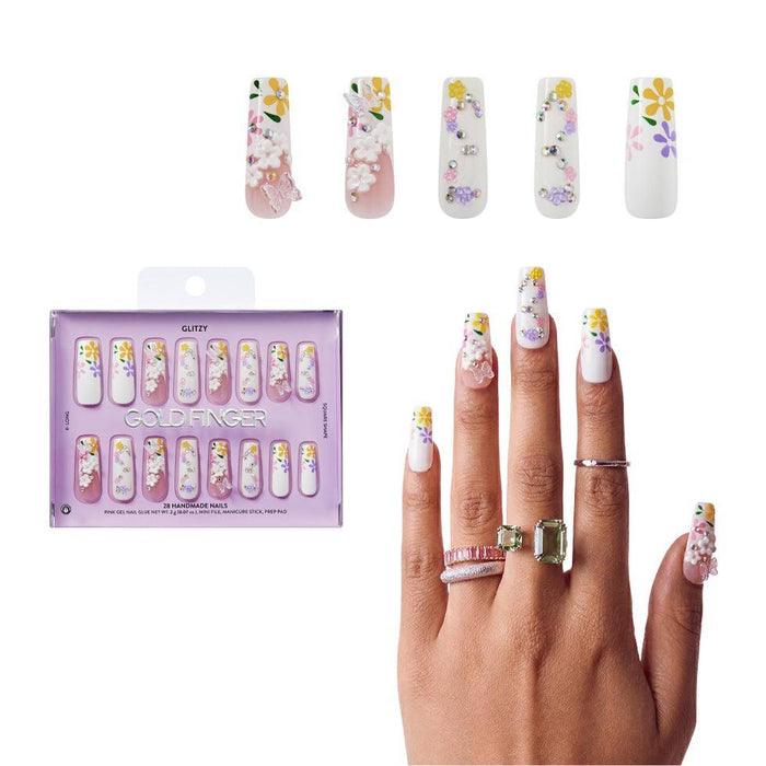 Gold Finger Glitzy 3D Handmade Press-On Nails