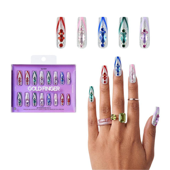 Gold Finger Glitzy 3D Handmade Press-On Nails