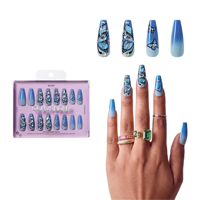 Gold Finger Glitzy 3D Handmade Press-On Nails