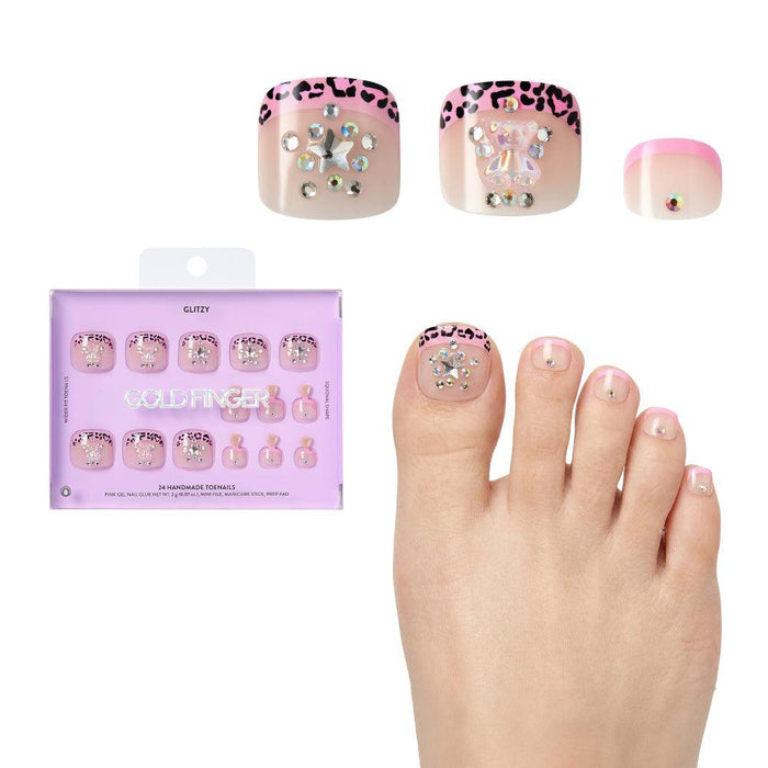 Gold Finger Glitzy 3D Handmade Press-On Toenails