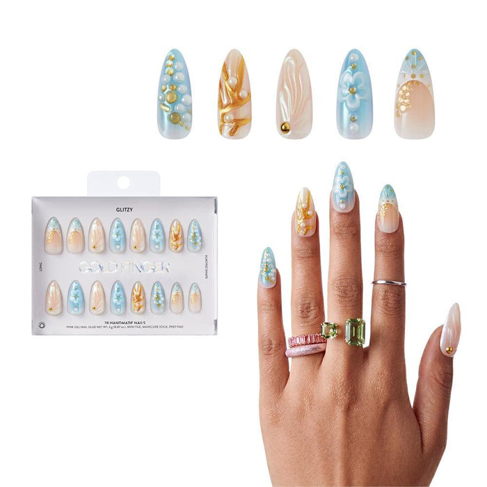 Gold Finger Glitzy 3D Handmade Press-On Nails