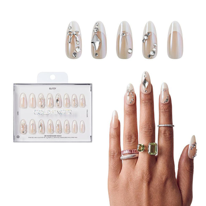 Gold Finger Glitzy 3D Handmade Press-On Nails