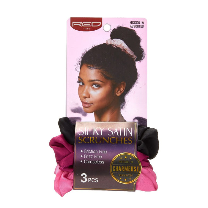 RED Silky Satin Scrunches 3pcs - Assorted Color
